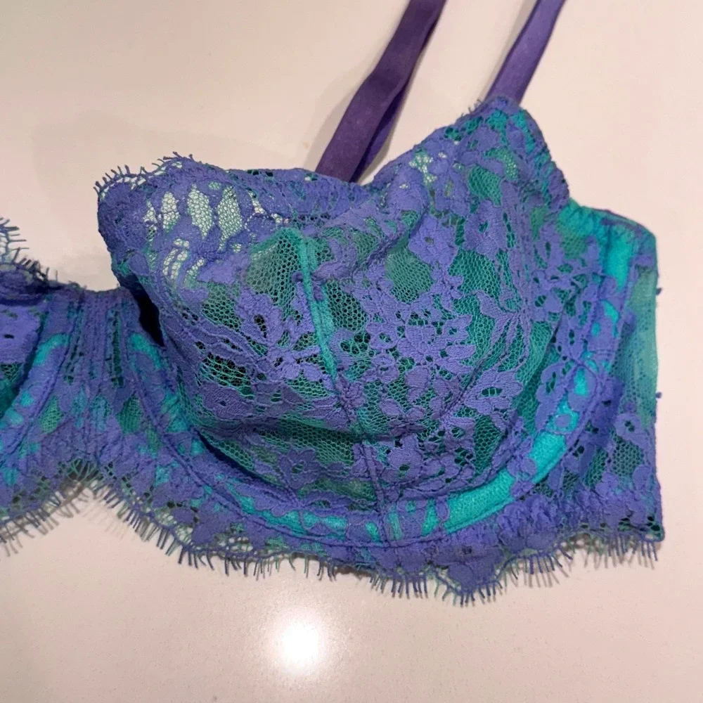 Victorias Secret Very Sexy Purple Teal Unlined‎ Demi Lace Bra 34C